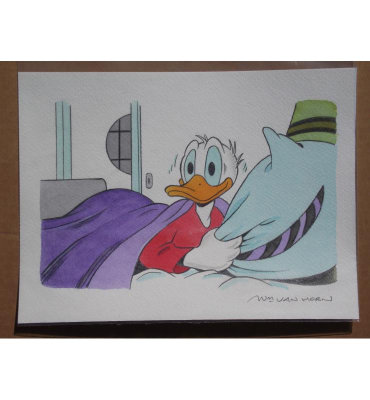 Walt Disney's Comic Book Art Donald Duck in Bed Colourful Panel Painting William Van Horn b1939