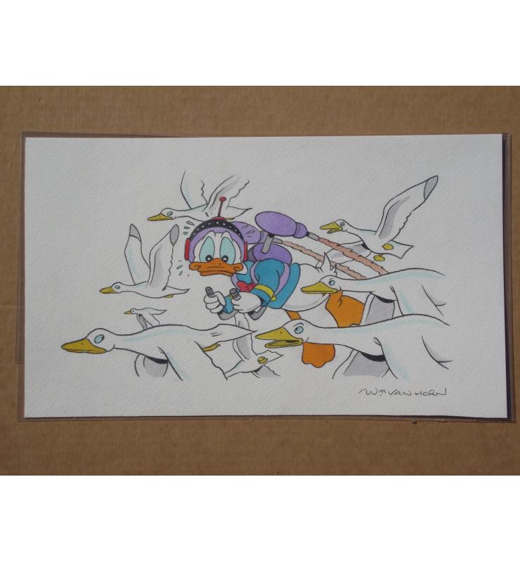 Walt Disney’s Comic Book Original Art Panel Painting Donald Duck Geese Van Horn b1939
